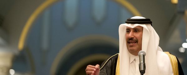 In this Tuesday, March 5, 2013 file photo, former Qatari Prime Minister and Foreign Minister Sheik Hamad bin Jassim Al Thani speaks during a news conference with US Secretary of State John Kerry, at Wajbah Palace, in Doha, Qatar. In this Tuesday, March 5, 2013 file photo, former Qatari Prime Minister and Foreign Minister Sheik Hamad bin Jassim Al Thani speaks during a news conference with US Secretary of State John Kerry, at Wajbah Palace, in Doha, Qatar. - Sputnik International