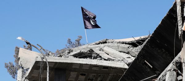 A flag of Islamic State militants is pictured above a destroyed house near the Clock Square in Raqqa, Syria October 18, 2017 A flag of Islamic State militants is pictured above a destroyed house near the Clock Square in Raqqa, Syria October 18, 2017 - Sputnik International