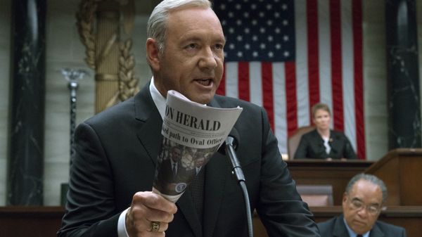 This image released by Netflix shows Kevin Spacey in a scene from House Of Cards. Netflix says it's suspended production on House of Cards following harassment allegations against Spacey - Sputnik International