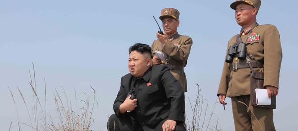 North Korean leader Kim Jong Un (C) guides the multiple-rocket launching drill of women's sub-units under KPA Unit 851, in this undated photo released by North Korea's Korean Central News Agency (KCNA) April 24, 2014 North Korean leader Kim Jong Un (C) guides the multiple-rocket launching drill of women's sub-units under KPA Unit 851, in this undated photo released by North Korea's Korean Central News Agency (KCNA) April 24, 2014 - Sputnik International