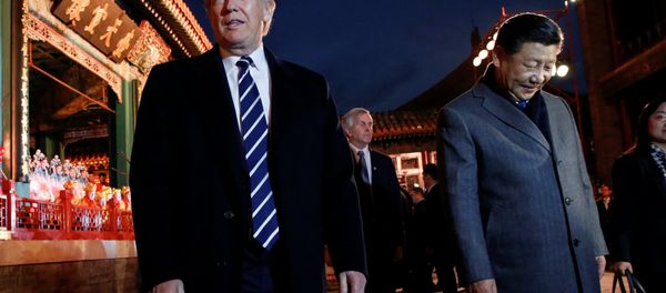 US President Donald Trump and China's President Xi Jinping leave after an opera performance at the Forbidden City in Beijing, China, November 8, 2017. US President Donald Trump and China's President Xi Jinping leave after an opera performance at the Forbidden City in Beijing, China, November 8, 2017. - Sputnik International