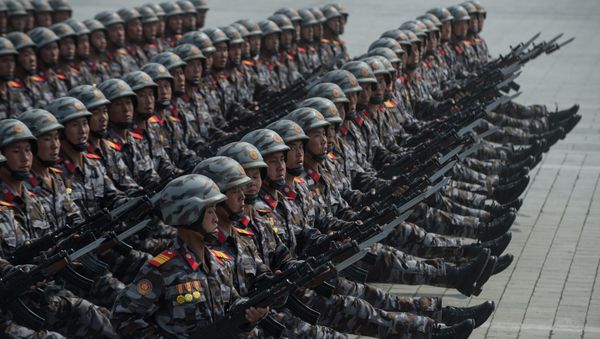 Korean People's Army (KPA) soldiers march on Kim Il-Sung sqaure during a military parade marking the 105th anniversary of the birth of late North Korean leader Kim Il-Sung, in Pyongyang on April 15, 2017 Korean People's Army (KPA) soldiers march on Kim Il-Sung sqaure during a military parade marking the 105th anniversary of the birth of late North Korean leader Kim Il-Sung, in Pyongyang on April 15, 2017 - Sputnik International