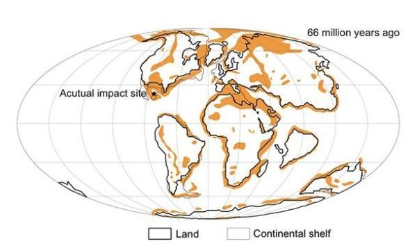 According to the scientists' model, mass extinction only occurred when the 9-km diameter asteroid hit the areas colored in orange on the map - Sputnik International