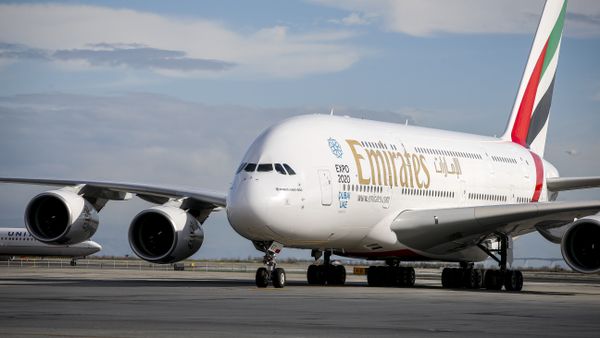 Emirates’ inaugural A380 flight to San Francisco International Airport approaching gate on Monday, Dec. 1, 2014, in San Francisco - Sputnik International