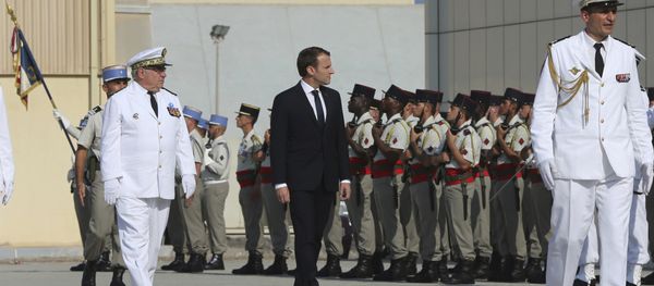 French President Emmanuel Macron reviews the French honor guard at the naval base during his second day of visit in Abu Dhabi, United Arab Emirates, Thursday, Nov. 9, 2017 French President Emmanuel Macron reviews the French honor guard at the naval base during his second day of visit in Abu Dhabi, United Arab Emirates, Thursday, Nov. 9, 2017 - Sputnik International