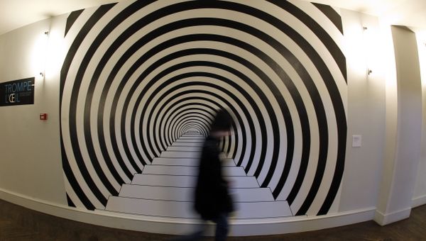 A visitor walk along the piece of art Down The Rabbit Hole by desigher Rasch on February 2, 2012 at Arts Decoratifs museum in Paris, during the exhibition Trompe l'Oeil, an art technique involving extremely realistic imagery in order to create the optical illusion, that the depicted objects appear in three dimensions - Sputnik International
