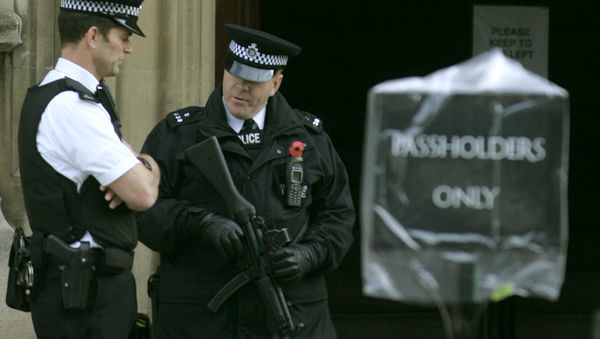 Armed police stand outside an entrance to the Palace of Westminster, in London. Armed police stand outside an entrance to the Palace of Westminster, in London. - Sputnik International