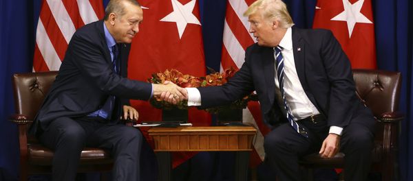 Turkey's President Recep Tayyip Erdogan, left, and US President Donald Trump shake hands prior to their meeting in New York, Thursday, Sept. 21, 2017. Erdogan is in New York for the United Nations General Assembly. Turkey's President Recep Tayyip Erdogan, left, and US President Donald Trump shake hands prior to their meeting in New York, Thursday, Sept. 21, 2017. Erdogan is in New York for the United Nations General Assembly. - Sputnik International
