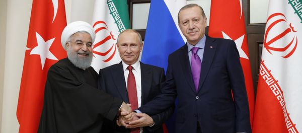 Meeting of Russian President Vladimir Putin, President of Iran Hassan Rouhani and President of Turkey Recep Tayyip Erdogan Meeting of Russian President Vladimir Putin, President of Iran Hassan Rouhani and President of Turkey Recep Tayyip Erdogan - Sputnik International