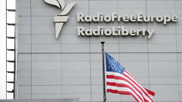 A sign on the headquarters of Radio Free Europe / Radio Liberty international broadcasting organization in Prague - Sputnik International