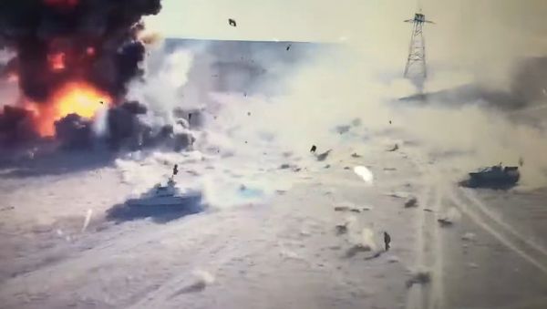 Screenshot of a video showing an Iraqi tanks and a terrorist vehicle Screenshot of a video showing an Iraqi tanks and a terrorist vehicle - Sputnik International