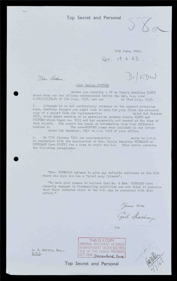 MI6 report on Profumo soon after his resignation. MI6 report on Profumo soon after his resignation. - Sputnik International