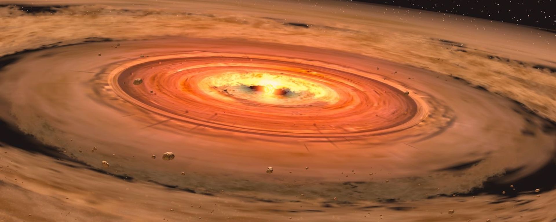 Artist's impression of a disc forming into a solar system around a red dwarf Artist's impression of a disc forming into a solar system around a red dwarf - Sputnik International, 1920, 22.12.2019