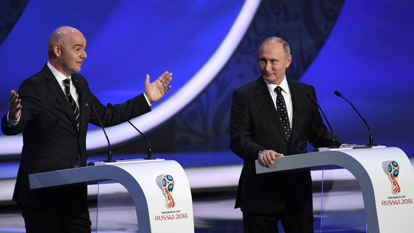 FIFA president Gianni Infantino, left, and Russian President Vladimir Putin open the 2018 soccer World Cup draw in the Kremlin in Moscow FIFA president Gianni Infantino, left, and Russian President Vladimir Putin open the 2018 soccer World Cup draw in the Kremlin in Moscow - Sputnik International