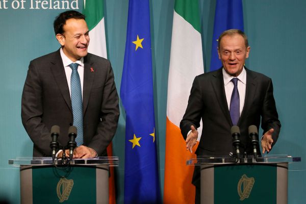European Council President Donald Tusk (R) and Ireland's Prime Minister (Taoiseach) Leo Varadkar address a joint press conference at the Government buildings in Dublin - Sputnik International