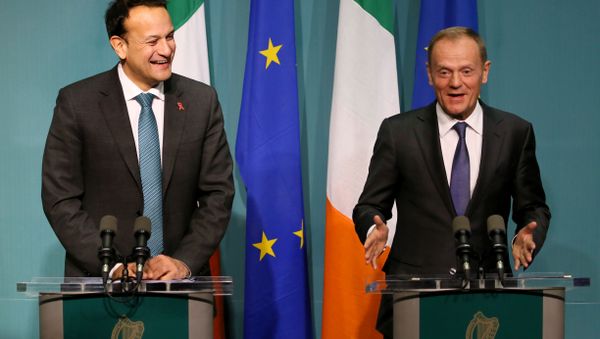 European Council President Donald Tusk (R) and Ireland's Prime Minister (Taoiseach) Leo Varadkar address a joint press conference at the Government buildings in Dublin European Council President Donald Tusk (R) and Ireland's Prime Minister (Taoiseach) Leo Varadkar address a joint press conference at the Government buildings in Dublin - Sputnik International