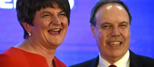 DUP leader Arlene Foster and deputy leader Nigel Dodds are seen after Arlene Fosters speech at her party's annual conference in Belfast, Northern Ireland, November 25, 2017. - Sputnik International