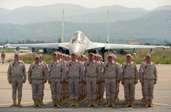 Servicemen are seen here at the Russian air base in Khmeimim during a military parade marking the 72nd anniversary of Victory in the 1941-45 Great Patriotic War. File photo - Sputnik International
