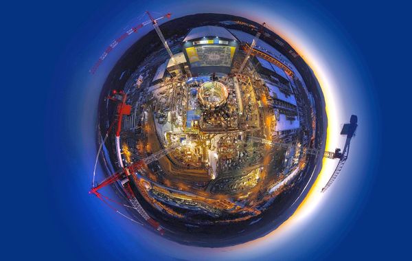 Circular lens view of the construction of the ITER facility. Circular lens view of the construction of the ITER facility. - Sputnik International