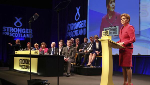 Scotland's First Minister and Scottish National Party leader Nicola Sturgeon makes a speech during the SNP Spring Conference, in Aberdeen, Scotland - Sputnik International