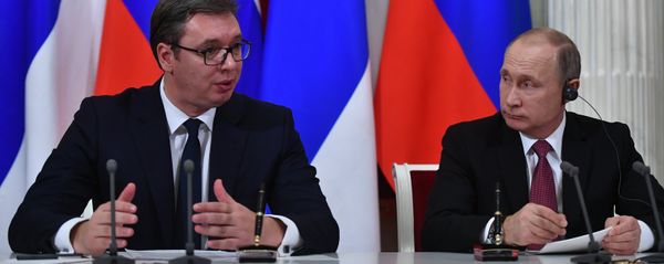 Russian President Vladimir Putin and Serbian President Aleksandar Vucic during a joint press statement following Russian-Serbian talks. File photo. - Sputnik International