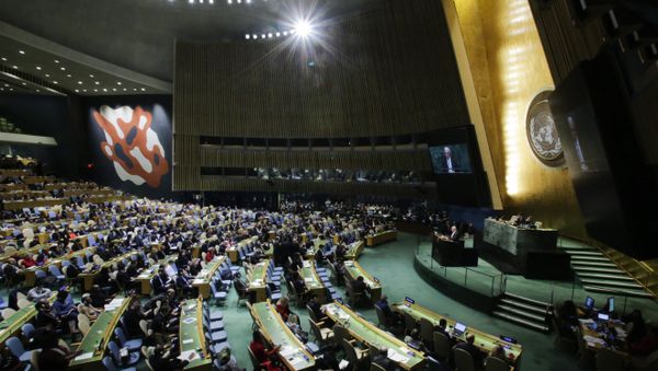 Palestinian Foreign Minister Riyad al-Malki addresses to members of delegations at the General Assembly for the vote on Jerusalem, on December 21, 2017, at UN Headquarters in New York - Sputnik International