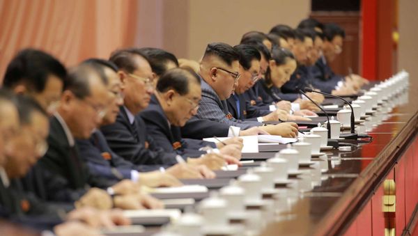 North Korean leader Kim Jong-un participates in the opening of the 5th Conference of Cell Chairpersons of the Workers' Party of Korea (WPK) in Pyongyang, in this undated photo released by North Korea's Korean Central News Agency (KCNA) in Pyongyang on December 22,2017 North Korean leader Kim Jong-un participates in the opening of the 5th Conference of Cell Chairpersons of the Workers' Party of Korea (WPK) in Pyongyang, in this undated photo released by North Korea's Korean Central News Agency (KCNA) in Pyongyang on December 22,2017 - Sputnik International