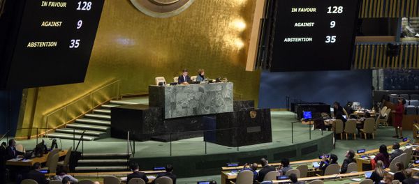 The results of a vote are posted in the General Assembly, Thursday, Dec. 21, 2017, at United Nations headquarters The results of a vote are posted in the General Assembly, Thursday, Dec. 21, 2017, at United Nations headquarters - Sputnik International