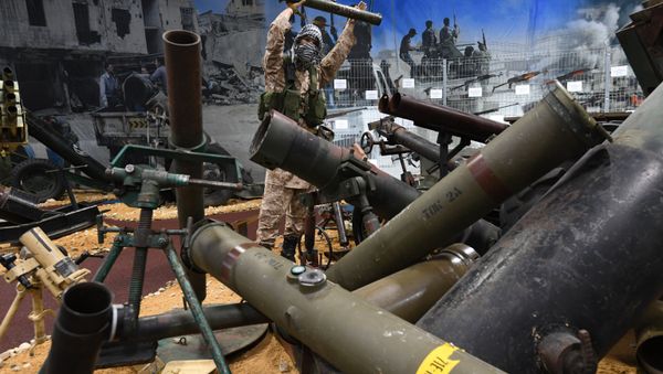 Self-made and industrially produced arms seized from Syrian terrorists at the exhibition devoted to the Russian Aerospace Forces' operation in Syria, as part of the Army 2017 International Military-Technical Forum at the Alabino training ground. Self-made and industrially produced arms seized from Syrian terrorists at the exhibition devoted to the Russian Aerospace Forces' operation in Syria, as part of the Army 2017 International Military-Technical Forum at the Alabino training ground. - Sputnik International