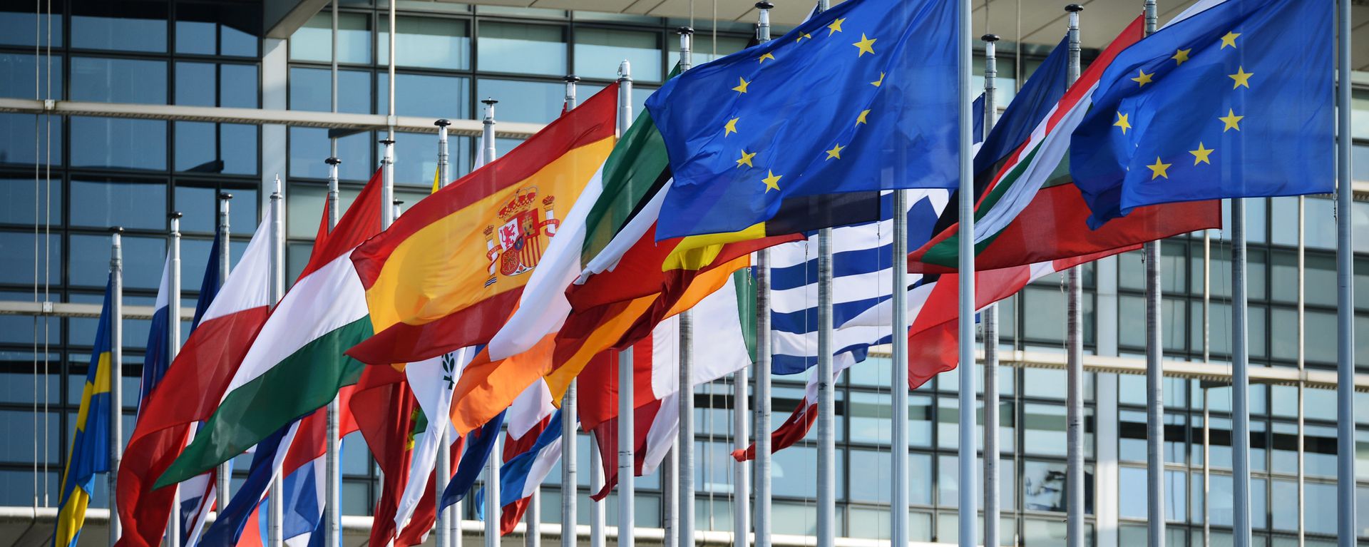 Flags outside the building of the European Parliament in Strasbourg - Sputnik International, 1920, 14.06.2023
