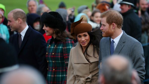 Britain's Prince William, Catherine, Duchess of Cambridge, Prince Harry and Meghan Markle arrive at St Mary Magdalene's church for the Royal Family's Christmas Day service on the Sandringham estate in eastern England, Britain, December 25, 2017 - Sputnik International