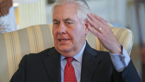 Secretary of State Rex Tillerson gestures during a interview with the Associated Press at the State Department in Washington, Friday, Jan. 5, 2018 - Sputnik International