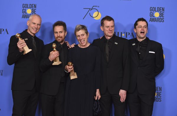 The cast and crew of Three Billboards Outside Ebbing, Missouri from left, Martin McDonagh, winner of the award for best screenplay - motion picture, Sam Rockwell, winner the award for best performance by an actor in a supporting role in any motion picture, Frances McDormand, winner of the award for best performance by an actress in a motion picture - drama, and Graham Broadbent and Peter Czernin, pose in the press room with the award for best motion picture - drama at the 75th annual Golden Globe Awards at the Beverly Hilton Hotel on Sunday, Jan. 7, 2018, in Beverly Hills, Calif. - Sputnik International