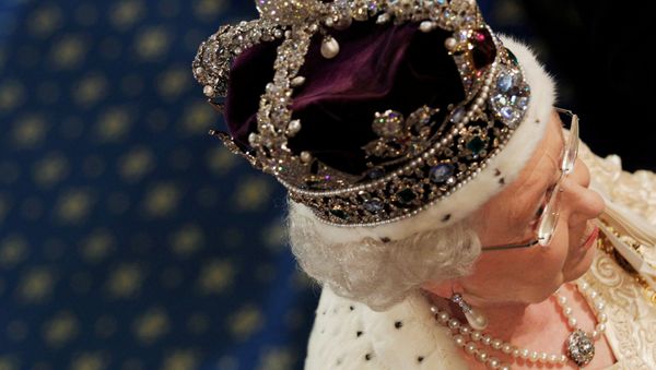 Britain's Queen Elizabeth walks through the Royal Gallery in the Palace of Westminster during the State Opening of Parliament in London, Britain, May 25, 2010 - Sputnik International