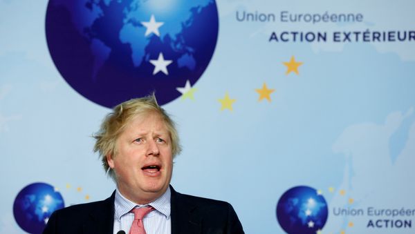 Britain's Foreign Secretary Boris Johnson attends a news conference with French Foreign Minister Jean-Yves Le Drian, German counterpart Sigmar Gabriel and European Union's foreign policy chief Federica Mogherini after meeting Iran's Foreign Minister Mohammad Javad Zarif (unseen) in Brussels, Belgium January 11, 2018 - Sputnik International