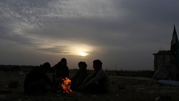 Free Syrian Army fighters sit together around a bonfire in the rebel-held town of Dael, Syria December 22, 2017 - Sputnik International
