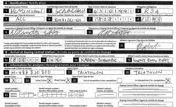 Henri Schoeman's Doping Control Form, Noting His Use of Prednisolone © Sputnik - Sputnik International