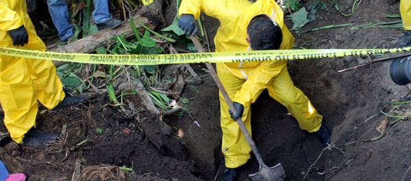 In this Jan. 15, 2018 photo, released by the General Prosecutor of Nayarit, a man digs up a clandestine grave in Xalisco, Nayarit state, Mexico - Sputnik International