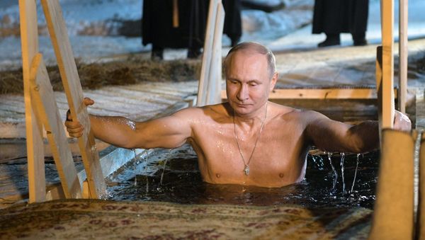 The Russian President V. Putin has taken part in Epiphany bathings on the Lake Seliger - Sputnik International
