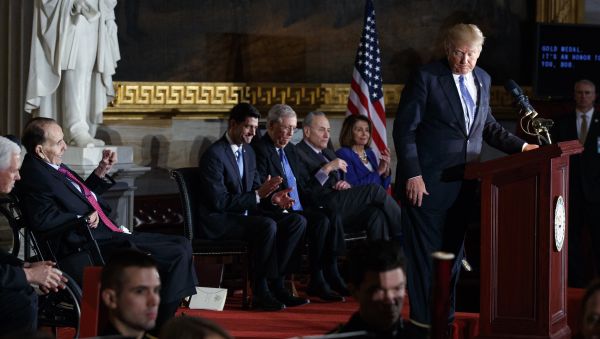 President Donald Trump speaks during a Congressional Gold Medal ceremony honoring former Sen. Bob Dole on Capitol Hill, Wednesday, Jan. 17, 2018, in Washington President Donald Trump speaks during a Congressional Gold Medal ceremony honoring former Sen. Bob Dole on Capitol Hill, Wednesday, Jan. 17, 2018, in Washington - Sputnik International