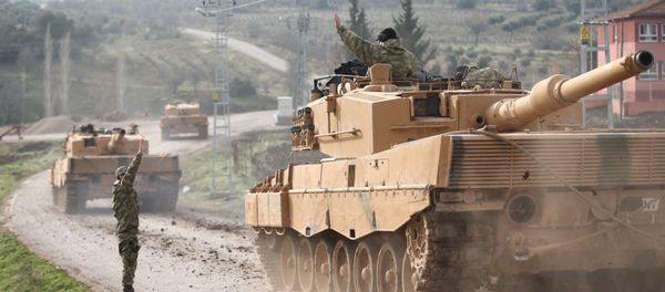 A Turkish military convoy arrives at a village on the Turkish-Syrian border in Kilis province, Turkey, January 21, 2018 A Turkish military convoy arrives at a village on the Turkish-Syrian border in Kilis province, Turkey, January 21, 2018 - Sputnik International
