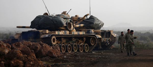 Turkish soldiers and tanks are pictured in a village on the Turkish-Syrian border in Gaziantep province, Turkey January 22, 2018 Turkish soldiers and tanks are pictured in a village on the Turkish-Syrian border in Gaziantep province, Turkey January 22, 2018 - Sputnik International