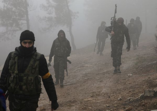 Turkish-backed Free Syrian Army fighters are seen near Mount Barsaya, northeast of Afrin, Syria Turkish-backed Free Syrian Army fighters are seen near Mount Barsaya, northeast of Afrin, Syria - Sputnik International