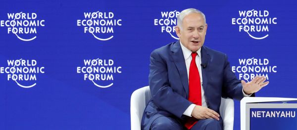 Israel's Prime Minister Benjamin Netanyahu gestures as he speaks the World Economic Forum (WEF) annual meeting in Davos, Switzerland - Sputnik International