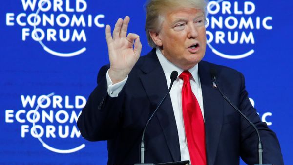 U.S. President Donald Trump gestures as he delivers a speech during the World Economic Forum (WEF) annual meeting in Davos, Switzerland January 26, 2018 U.S. President Donald Trump gestures as he delivers a speech during the World Economic Forum (WEF) annual meeting in Davos, Switzerland January 26, 2018 - Sputnik International