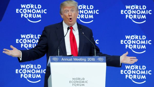 U.S. President Donald Trump gestures as he delivers a speech during the World Economic Forum (WEF) annual meeting in Davos, Switzerland January 26, 2018 - Sputnik International