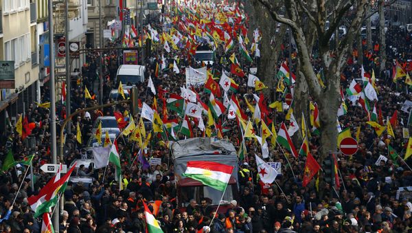 Pro-Kurdish people protest against the Turkish offensive in northwest Syria during a demonstration in Cologne, Germany, January 27, 2018 Pro-Kurdish people protest against the Turkish offensive in northwest Syria during a demonstration in Cologne, Germany, January 27, 2018 - Sputnik International