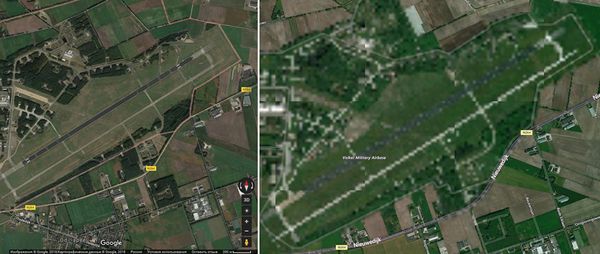 Satellite snaps of the Volkel airbase in the Netherlands. The left frame shows Google Maps, the right Bing Maps. - Sputnik International