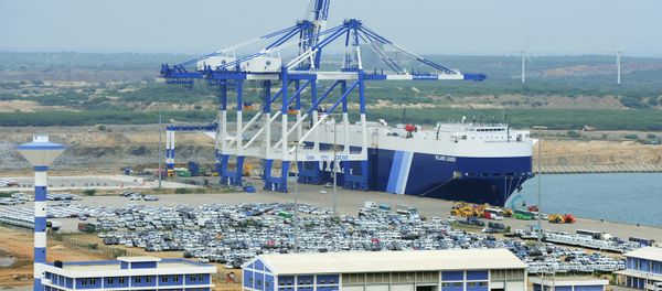 In this photograph taken on February 10, 2015, shows a general view of the port facility at Hambantota - Sputnik International