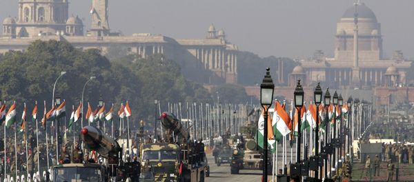 In this Jan. 23, 2006 file photo, indigenously developed medium range missiles Agni-I, left, and Agni-II, right, are displayed during Republic Day rehearsals, in the backdrop of the presidential Palace in New Delhi, India. India successfully tested a medium-range version of its most powerful nuclear-capable missile on Thursday, Nov. 25, 2010, as part of an army training exercise Defense Ministry spokesman Sitanshu Kar said. The upgraded Agni-1, with a 435-mile (700-kilometer) range, was fired from a testing range on an island off the eastern state of Orissa, Kar said. In this Jan. 23, 2006 file photo, indigenously developed medium range missiles Agni-I, left, and Agni-II, right, are displayed during Republic Day rehearsals, in the backdrop of the presidential Palace in New Delhi, India. India successfully tested a medium-range version of its most powerful nuclear-capable missile on Thursday, Nov. 25, 2010, as part of an army training exercise Defense Ministry spokesman Sitanshu Kar said. The upgraded Agni-1, with a 435-mile (700-kilometer) range, was fired from a testing range on an island off the eastern state of Orissa, Kar said. - Sputnik International